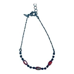 Vintage Avon SP Gun Metal Colorful Ruby Red Bead Stone Bracelet